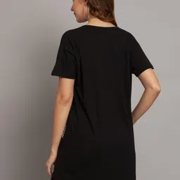 ad fashion Women Printed Round Neck Cotton Blend Black T-Shirt image 2