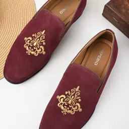 Imperio By Regal Burgundy Mens Formal Embroidered Suede Slip Ons Mojaris For Men-image-26