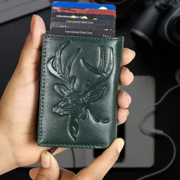 doecraft Men Casual, Formal Green, Black Genuine Leather RFID Wallet image 2