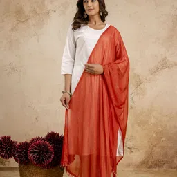 axolotl Lycra Blend Self Design Orange Women Dupatta-picture-16