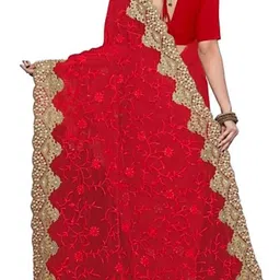 skyflock Embroidered, Embellished Bollywood Net Saree image 2