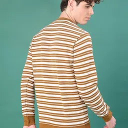 v-mart Men Striped Round Neck Yellow Sweater image 3