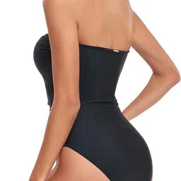 dahr WOMEN SWIMMING SUIT SOLD Solid Women Swim-dress Black Swimsuit image 2