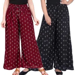 areeba collection Pack of 2 Women Flared Black, Maroon Viscose Rayon Trousers-picture-14