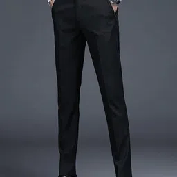 qubric Men Tapered Black Lycra Blend Trousers image 2