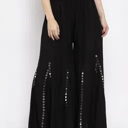 omaya Women Relaxed Black Viscose Rayon Trousers-picture-35