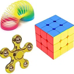 cj children'sjoy Kids Fun Combo – Fidget Spinner, Puzzle Cube & Rainbow Magic Spring Toy Set image 5