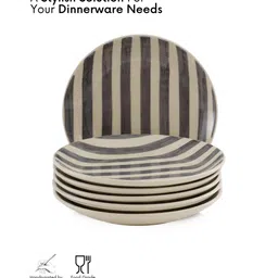 vareesha Crosswalk Grey Striped White Ceramic Dinner Plates (Set of 6) image 5