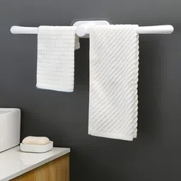 wolpin Self-Adhesive Plastic Towel Rack with 2 Detachable Arms (62 cm, White) White Towel Holder image 2