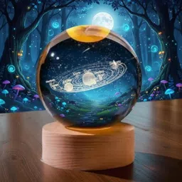 wordgizzlestore 3D Universe Crystal Ball LED Night Lamp with Wooden Base for Home & Office Décor Night Lamp image 2