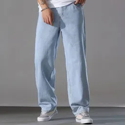 ntrook Men Straight Fit Mid Rise Light Blue Jeans image 1