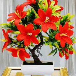 gudiyaent Artificial Lily Flower With Tub Pot (Pack of 11 Red Lily Artificial Flower with Pot image 1
