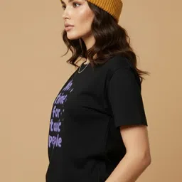 locastitch Women Graphic Print, Typography, Printed Round Neck Pure Cotton Black T-Shirt image 3