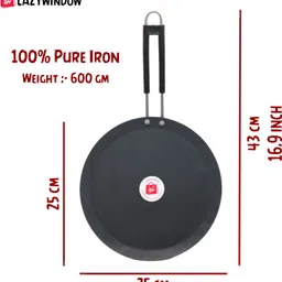 LAZYwindow Induction base flat Iron Tawa Tawa 24 cm diameter image 3