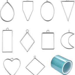 r h lifestyle 10PCS Open Silver Bezel Charms Pendants with 1 Roll UV RESIN TAPE RA4442-picture-27