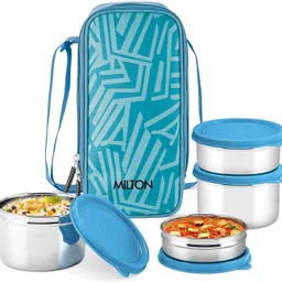 milton Stack Pack 4 Steel Lunch Box (2 X 340 + 2 X 500 ml containers) with Jacket 4 Containers Lunch Box image 1