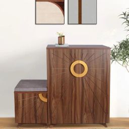 casacraft from pepperfry Ariel 23- Pairs 3 Door Shoe Cabinet Walnut Finish With Seating-picture-18