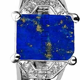 kushmiwal gems 10.25 Ratti / 9.00 Carat Lapis Lazuli Ring Natural Lapiz Ring Original Brass Lapis Lazuli Silver Plated Ring image 2