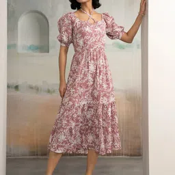 aask Women Tiered Multicolor Midi/Calf Length Dress image 4