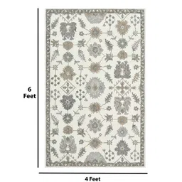 saraswati global White Ivory Floral Wool 4X6 Hand-Tufted Carpet image 2
