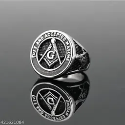 rangrivaaz Men’s Silver-Tone Masonic Symbol Signet Ring Silver, Alloy Silver Plated Ring image 3