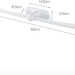 wolpin Self-Adhesive Plastic Towel Rack with 2 Detachable Arms (62 cm, White) White Towel Holder image 3