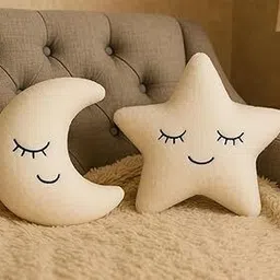 sre Star & Moon Shaped Pillow White Color Soft Plush Cushion for Kids, Nursery - 25 cm-picture-20