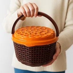 plastova Plastic Fruits &Vegetables Basket with Handle &Lid Flower Design Tokri Pack of 2 Plastic Fruit & Vegetable Basket image 5