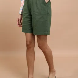 tokyo talkies Solid Women Green Casual Shorts image 4
