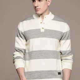 roadster Men Striped High Neck Gold Sweater-picture-12