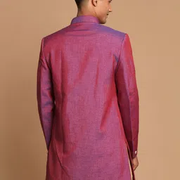 VM VM by Vastramay Men's Purple Silk Blend Sherwani Only Top Solid Sherwani image 2