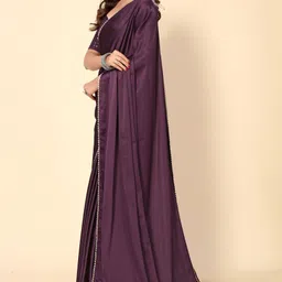 avanshee Self Design, Solid/Plain, Embellished Bollywood Satin Saree image 3