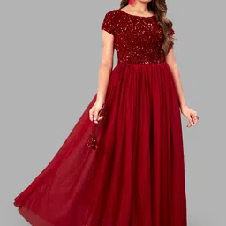 rebikatrendz Embroidered Net Stitched Flared/A-line Gown image 1