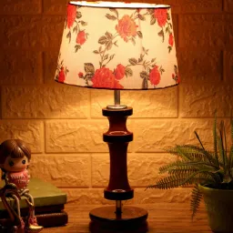 Brescia Orange & White Fabric Shade Night Lamp With Wood Base By BrightDaisy image 1