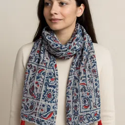 Floral Print Cotton Viscose Blend Women Multicolor Fancy Scarf, Scarf, Stole, Bluetooth Scarf, Faux Turtleneck Neck Cover-image-39