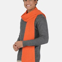 Monte Carlo Men Orange Coloured Solid Wool Knitted Muffler image 2