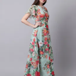 Sugathari Floral Printed Flared Sleeve Ruffled A-line Maxi Dress image 3