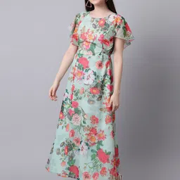 Sugathari Floral Printed Flared Sleeve Ruffled A-line Maxi Dress image 5