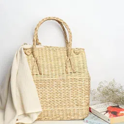 habereindia Picnic Baskets | Lunch Basket | Cane or Jute Basket | Cane Basket for Gifting | Wicker Baskets (X - Large: 42x25x43 cm) image 1