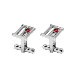 bodha Silver-Plated Red Cricket Stump Shaped Cufflink image 3