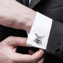 bodha Silver-Plated Pirate Skull Skeleton Cufflink image 5