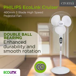 PHILIPS EcoLink Cruiser 400mm 3 Blade High Speed Pedestal Fan (Thermal Overload Protection, White) image 3