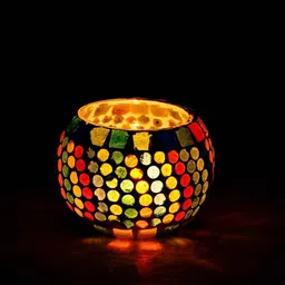 ecraftindia Mordern Multicolor Glass Table Tea Light Holder image 2