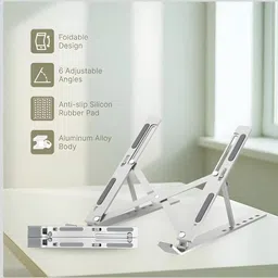 Iconic Retail Adjustable Ergonomic Laptop Stand | Foldable, Portable Riser for 10–17" Laptops Laptop Stand 23 Aluminium Floor and Desk Stand Laptop Stand with Adjustable Height Compatible with 36 - 39cm Laptops image 3
