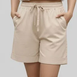 moirai Solid Women Beige Casual Shorts-picture-12