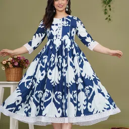 pristyle Women Ethnic Dress Blue Below Knee Dress image 1