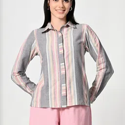 szn Women Regular Fit Striped Spread Collar Casual Shirt-picture-11