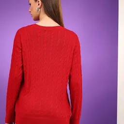 kotty Women Solid Round Neck Red Sweater image 4