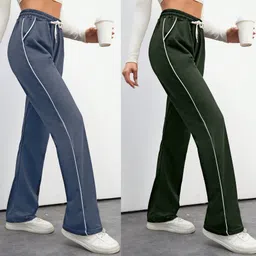 sakhwala Pack of 2 Women Solid Dark Green, Grey Track Pants-picture-22