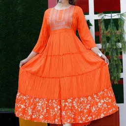 af asha fabrics Women Printed Viscose Rayon Flared Kurta-picture-25